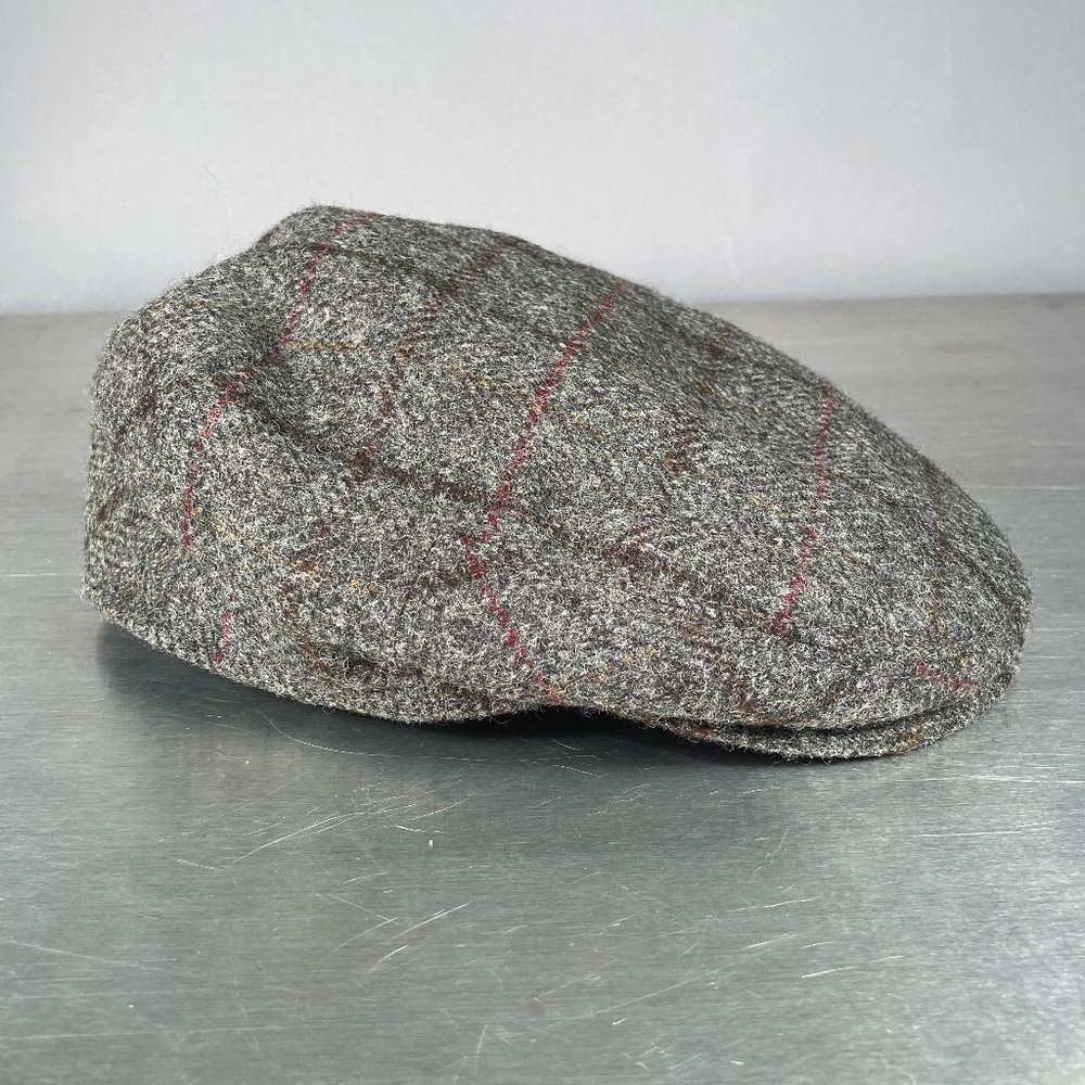 Gottmann Mens Jackson Newsboy Flat Cap, Earflaps Grey Wool Tweed Plaid - 59/L
